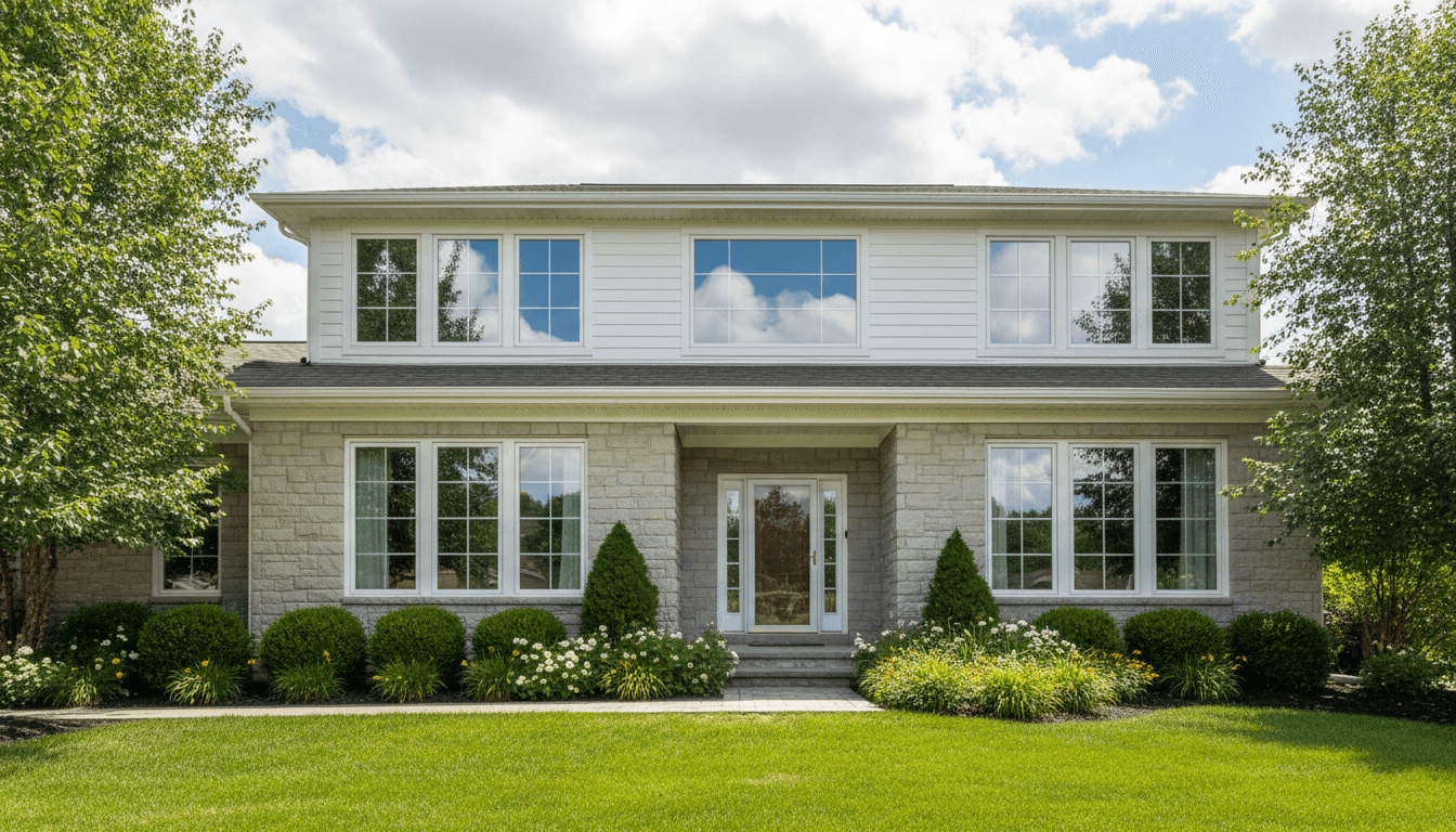 Sparkling clean windows on modern home exterior with natural daylight reflection
